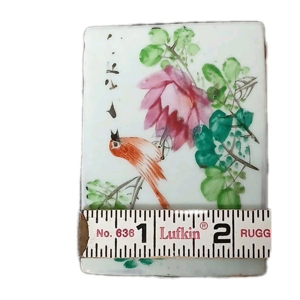 Vintage Old China Porcelain Trinket Box Bird Lotus Flowers "DAMAGED" - Picture 12 of 13